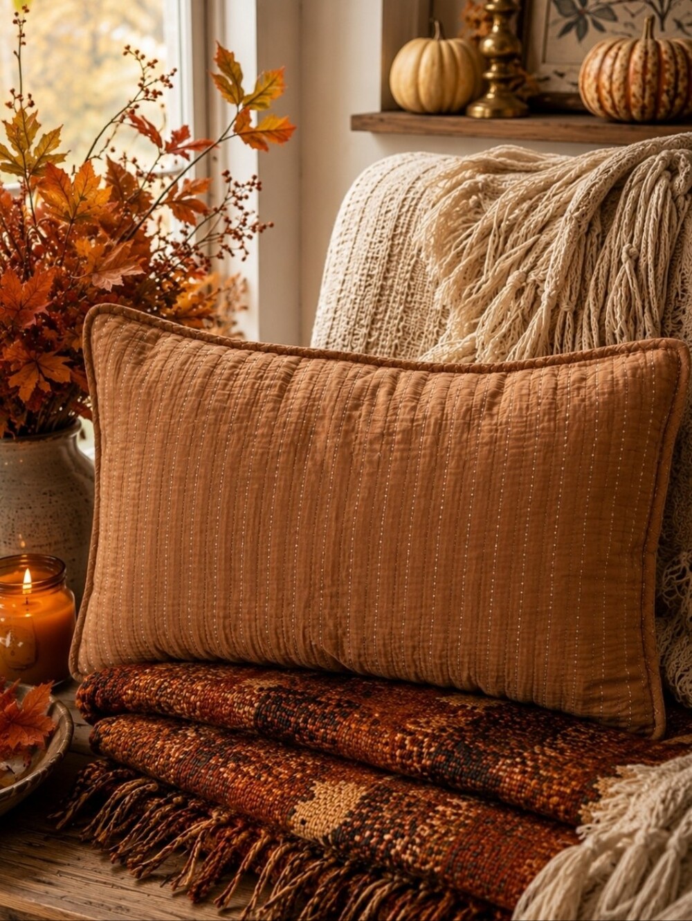 4/$15 Goodness & Grace Standard Pillow Sham Rust Brown Textured Cotton Boho